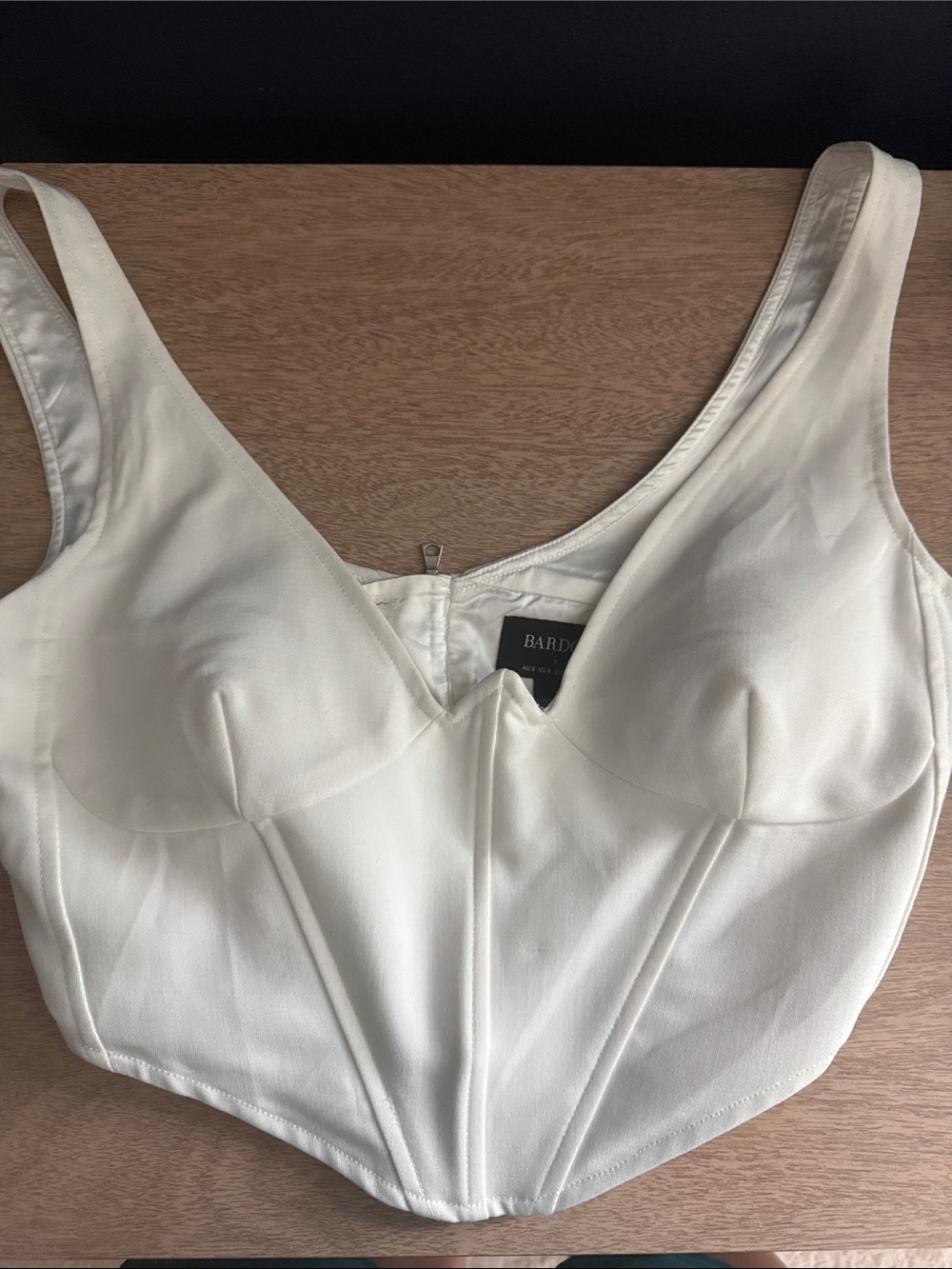 Bardot White Ivory Sculpted Longline Bustier Top